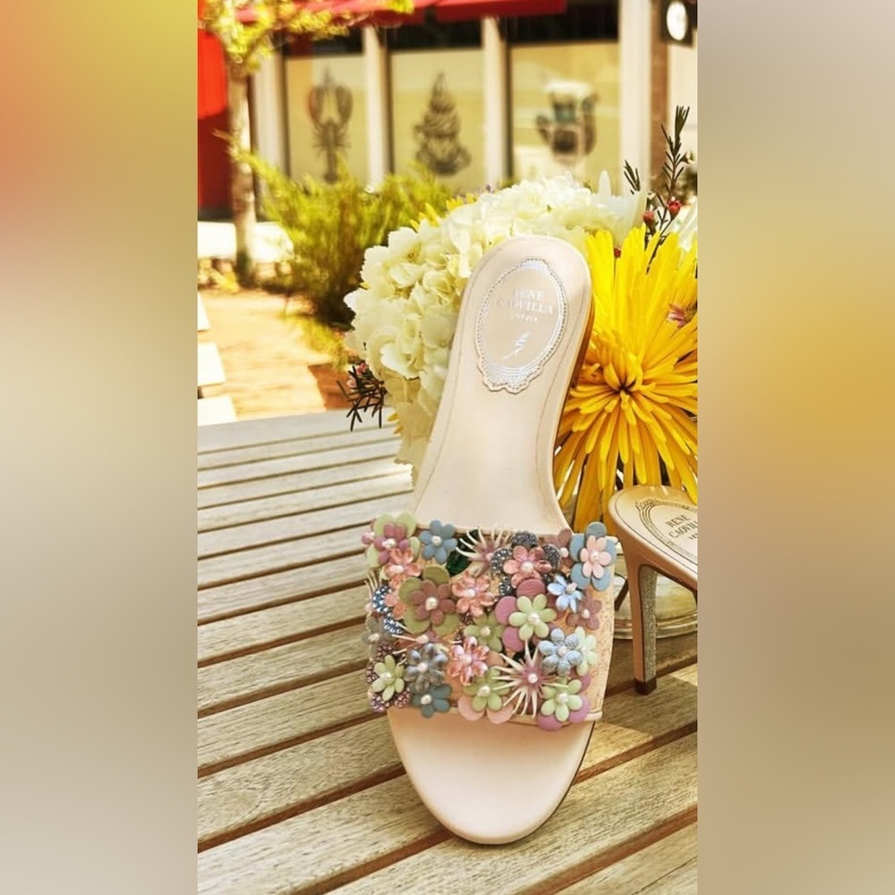 NIB Rene Caovilla Roxanne Bridal Flowers Net Slide IT 39 US 9